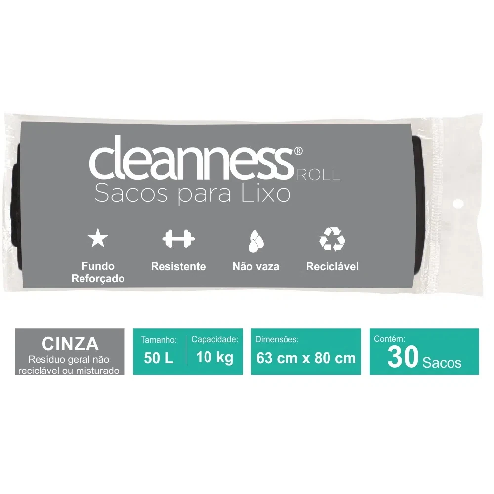 Castro Naves - SACO LIXO CINZA 50L ROLO 63X80 PT/30 - 105610 01