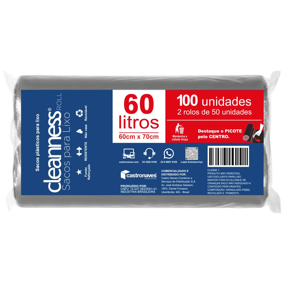 Castro Naves - SACO LIXO CINZA  60L PT/100 - 29108 01