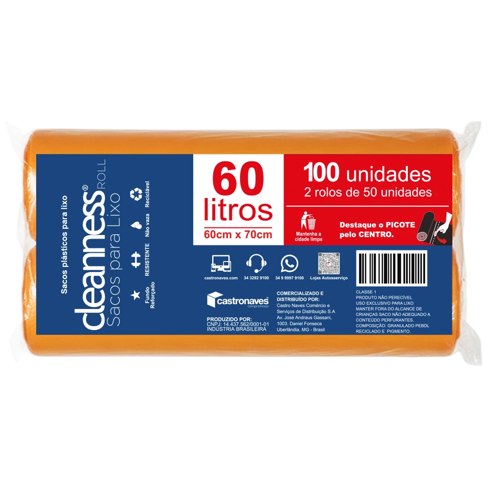 Castro Naves - SACO LIXO LARANJA  60L PT/100 - 29090 01
