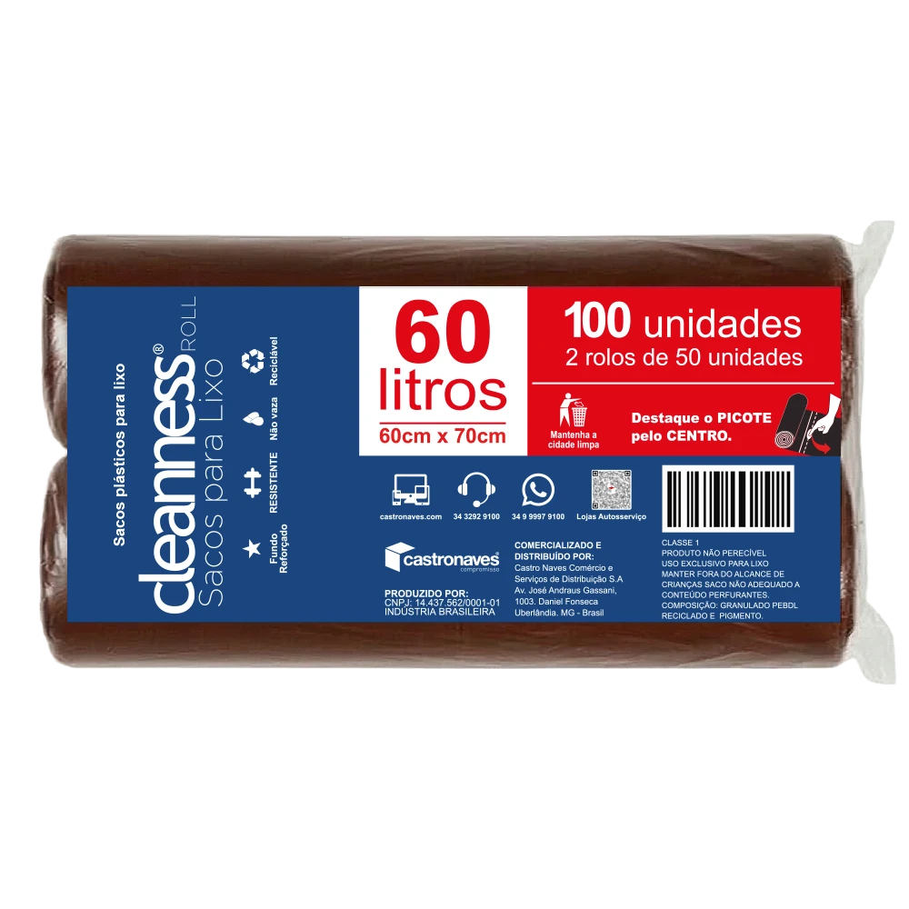Castro Naves - SACO LIXO MARROM  60L PT/100 - 97592 01