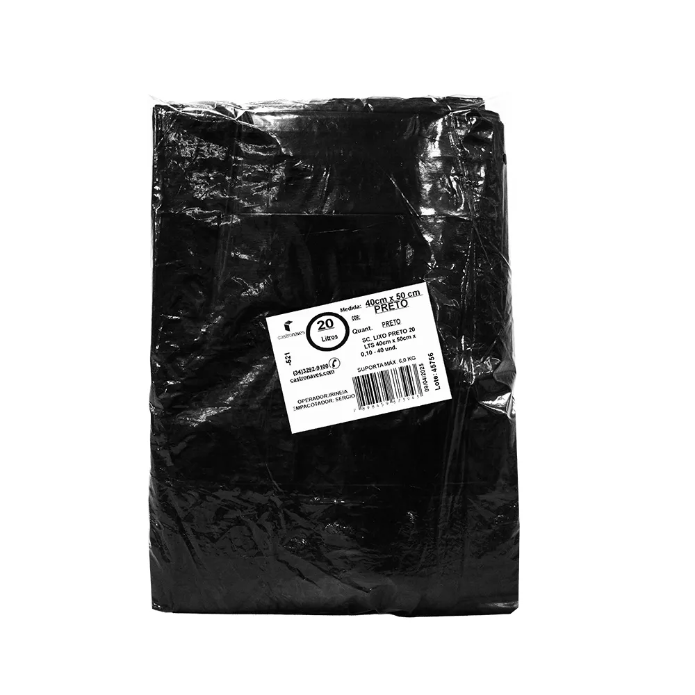 Castro Naves - SACO LIXO PRETO  20L REFOR. 0.10 MIC PT/40 - 10057 01