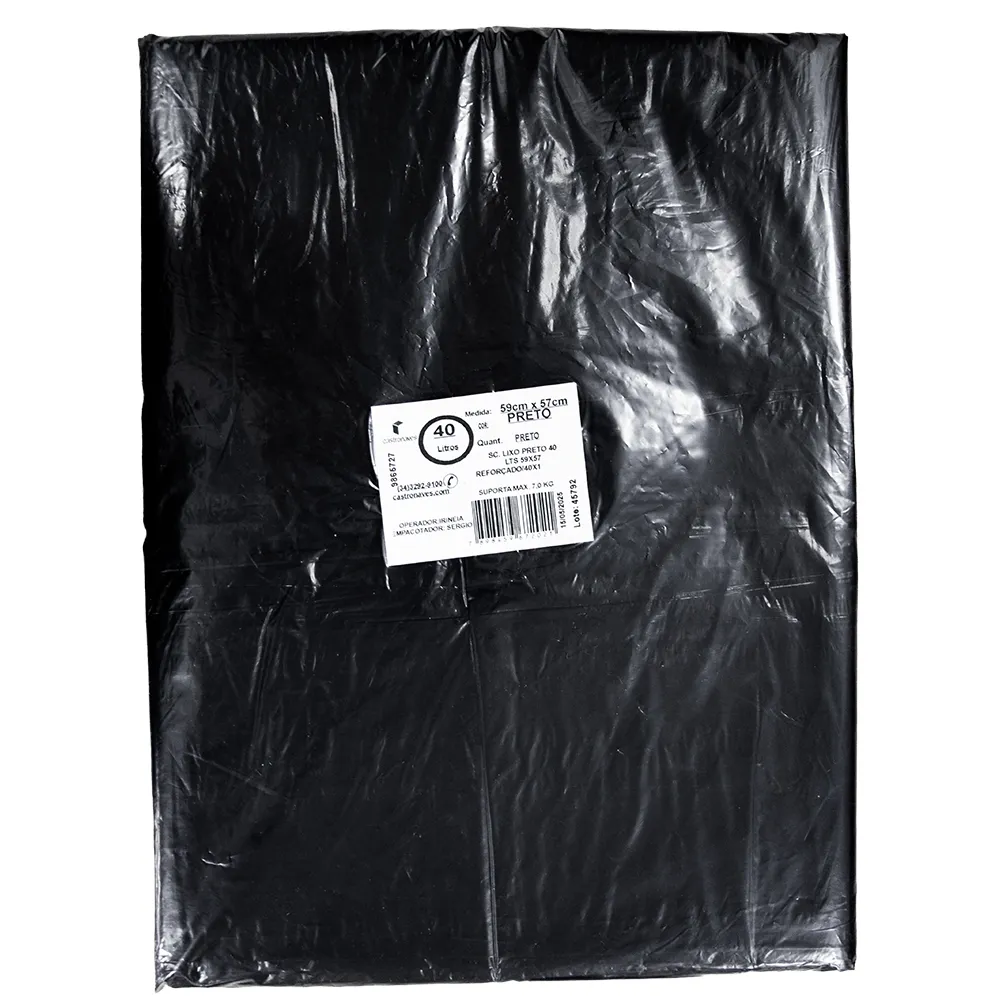 Imagem - Saco para Lixo 40 Litros na Cor Preto Reforçado Espessura 10 micras - Pacote com 40 Unidades