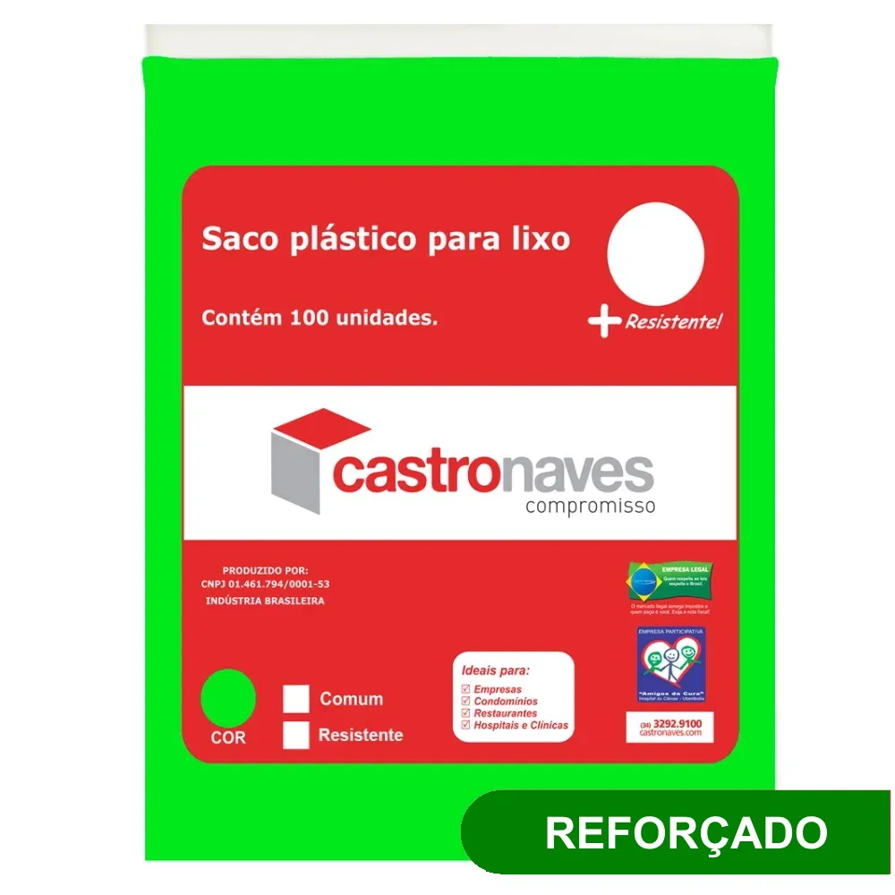 Castro Naves - SACO LIXO VERDE 200L REFORCADO PT/100 - 97667 01