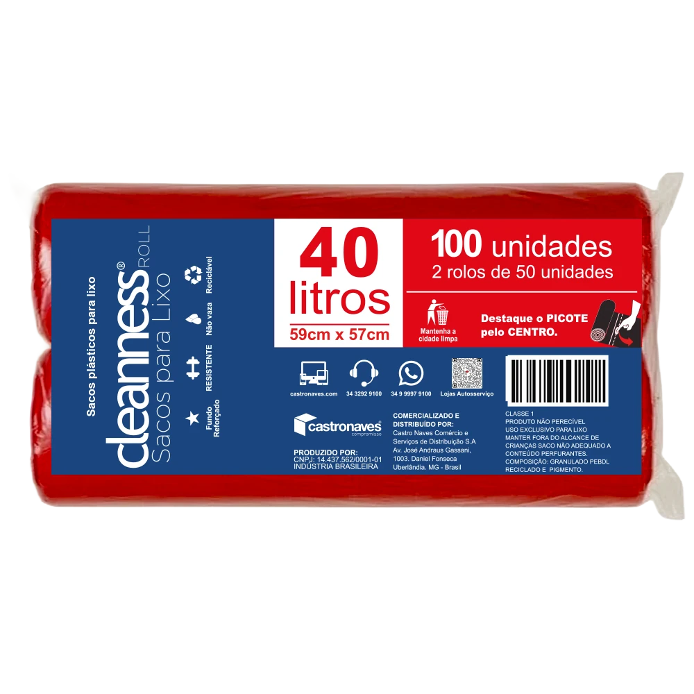 Castro Naves - SACO LIXO VERMELHO  40L PT/100 - 97568 01