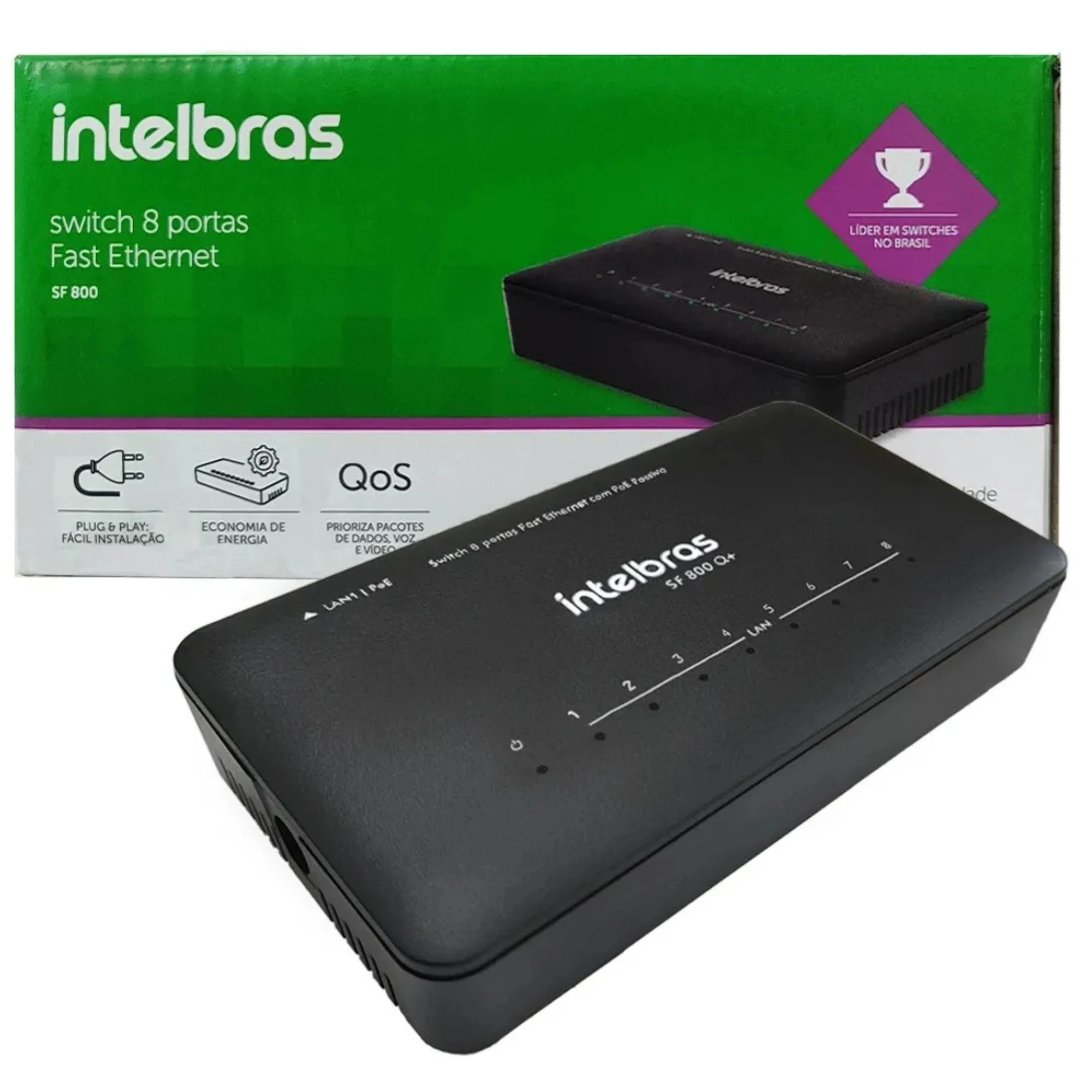 Switch Intelbras 8 Portas Fast Ethernet 10/100 Mbps SF 800 Q+