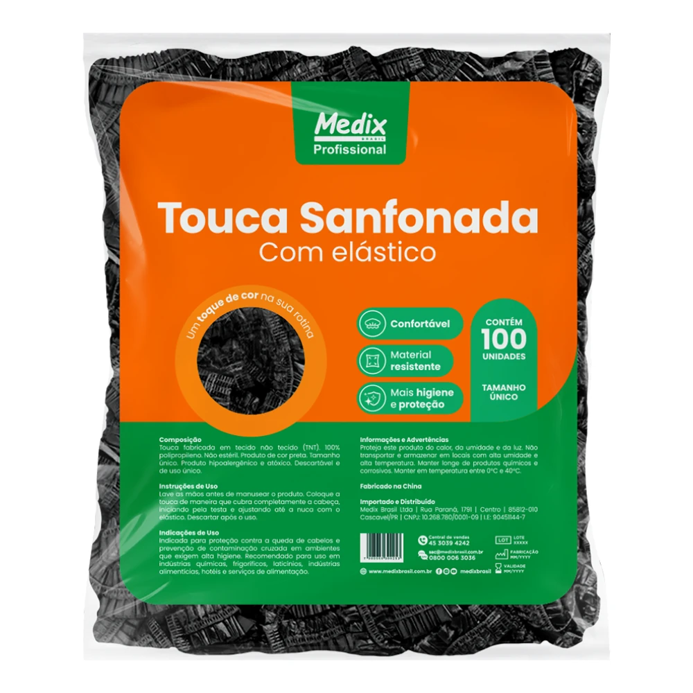 Castro Naves - TOUCA DESCARTAVEL TNT PRETA PCT/100 - 10232 01